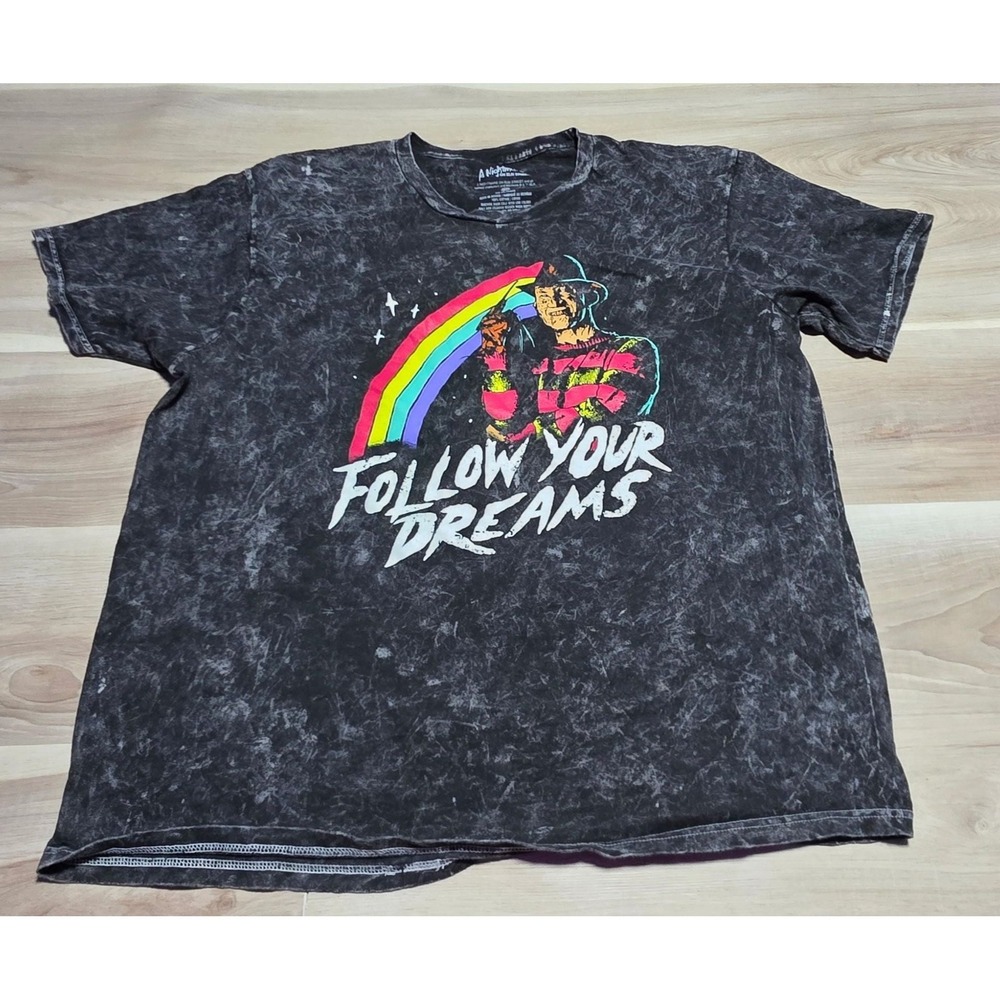 Nightmare on‎ Elm Street Freddy Krueger Shirt 2XL Black Acid Wash Follow Dreams